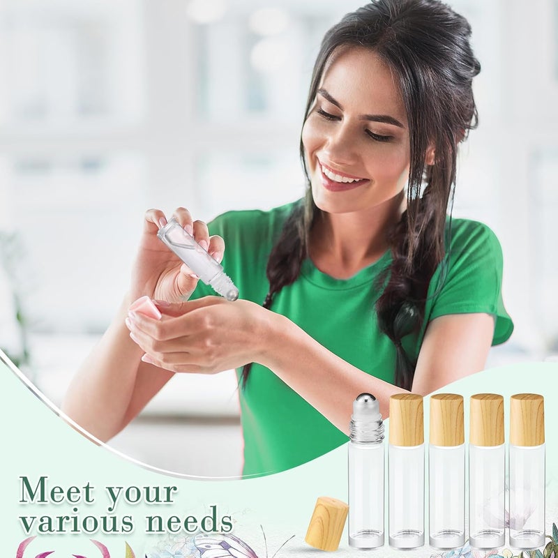 Sumind 150 Pcs Essential Oil Roller Bottles 10 ml Glass Empty Roll on Bottles with Stainless Steel Balls Leak Proof with 5 Funnel for Travel Essential Oil(Clear, Wood) - Image 4